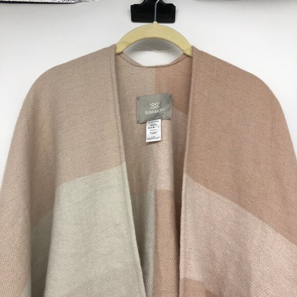 Soia & Kyo pale pink Tan Cream Multicolor Colorblock Poncho tassels Size OS - Picture 5 of 16